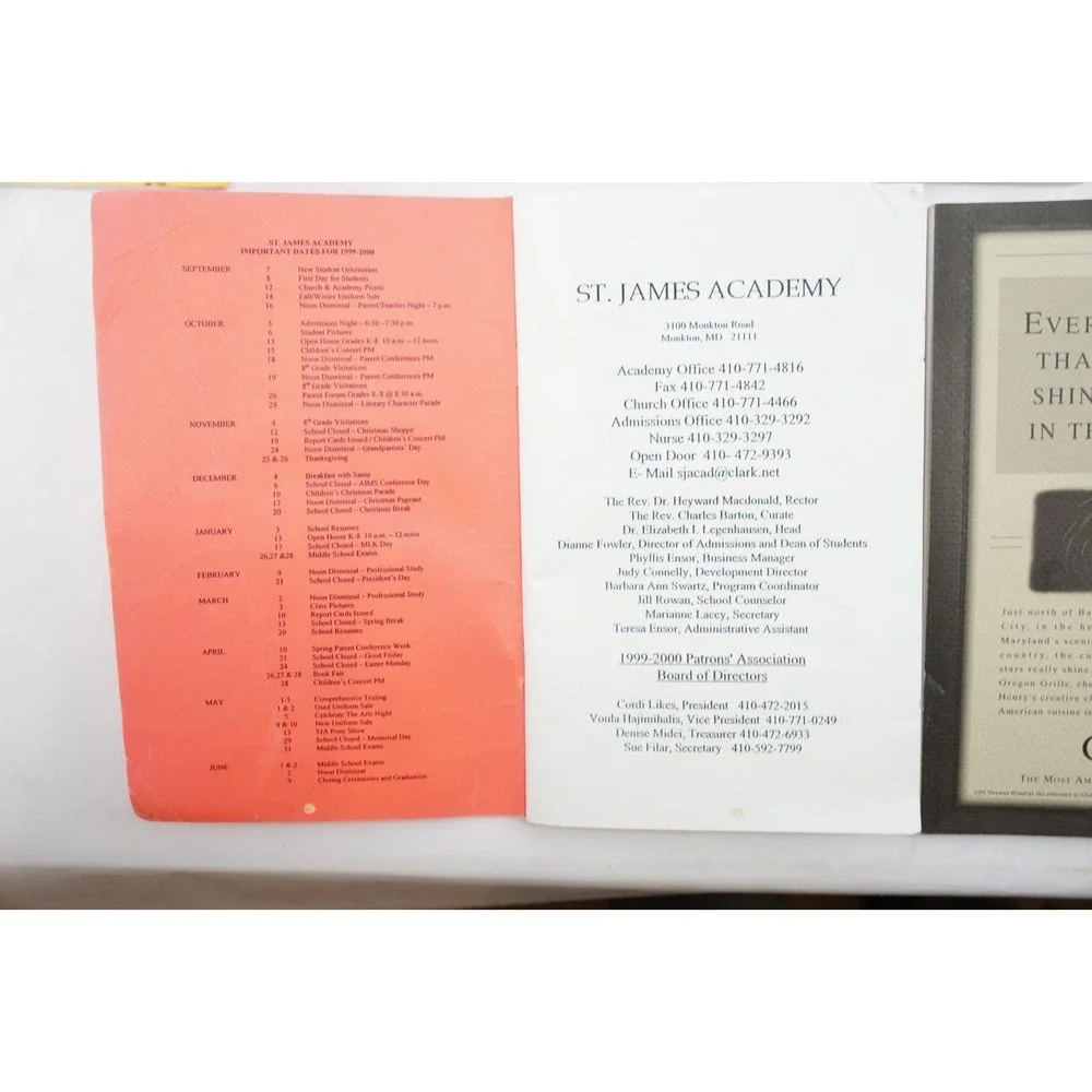 (Lot of 12) St. James Academy Directory & Handbook 1994-2000,‎ Monkton Maryland
